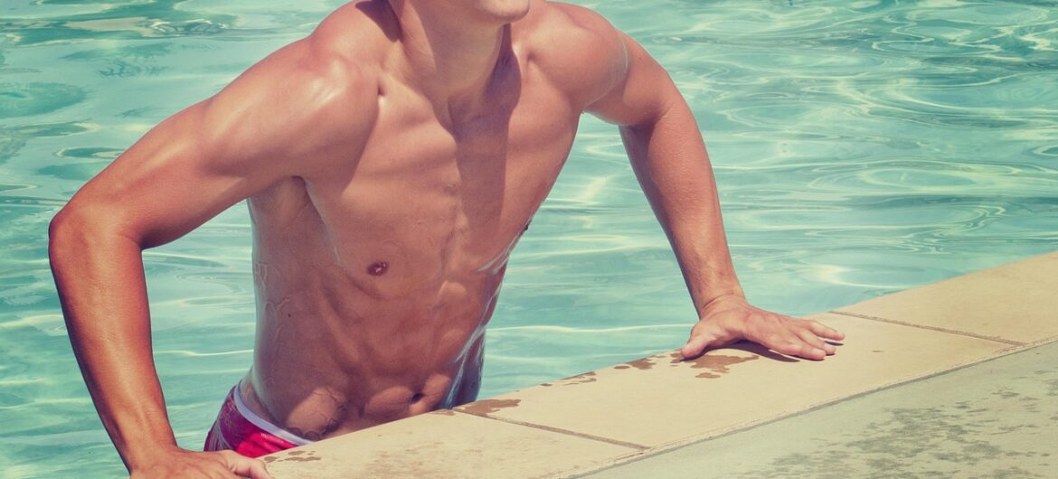 man, muscles, pool, swimming, nature, swimmer, muscular, muscluar man, fit, fitness, masculine, smile, smiling, swimming pool, water, wet, abs, happy, summer, vacation